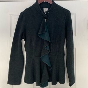 Tristan Merino Wool Dark Teal Ruffle Jacket Size Large